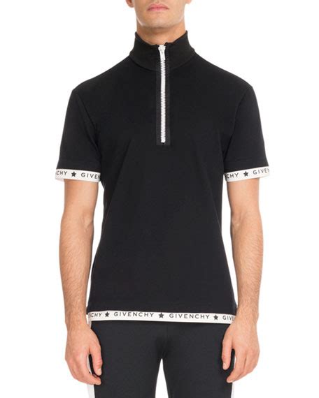 givenchy logo-trim zip-front polo shirt black|Givenchy Logo.